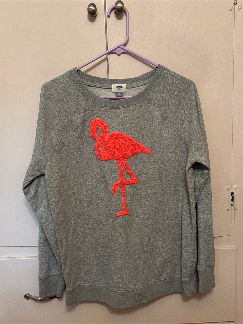 Old Navy Cozy Gray Sweatshirt with Neon Flamingo